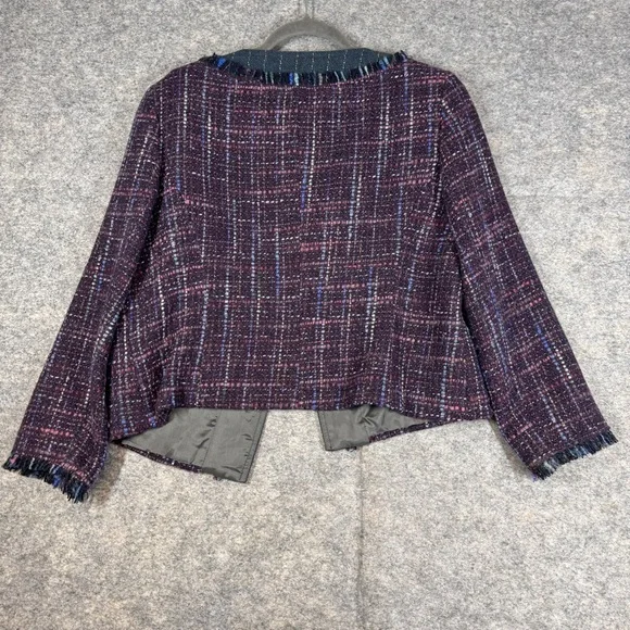 Trina Turk Tweed Jacket Multicolor Fringe Size 12 Career Chic Blazer Quiet Luxe - Picture 14 of 16